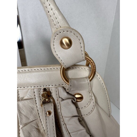 Rare Y2K Isabella Fiore  Leather Handbag Satchel Cream Ruffle Detail Gorgeous - Picture 3 of 14